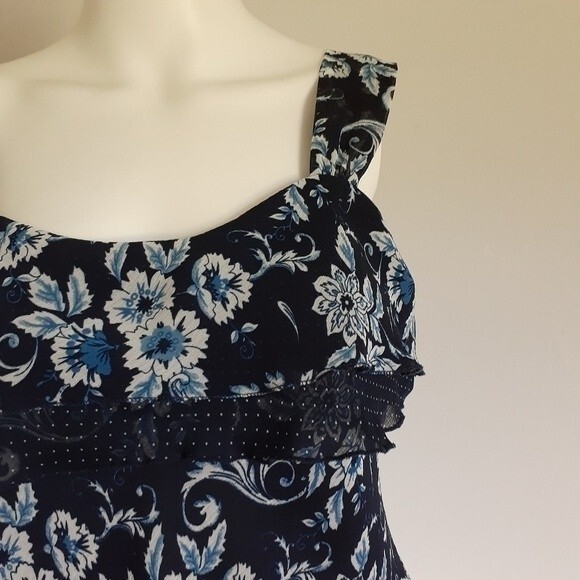 dress barn top m mp navy blue ruffle shirt blouse medium feminine summer top - Picture 4 of 6
